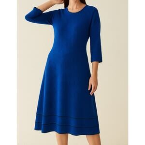 Carlisle Collection Blue Knit Dress 3/4 sleeves Fit & Flare Women's Large Career